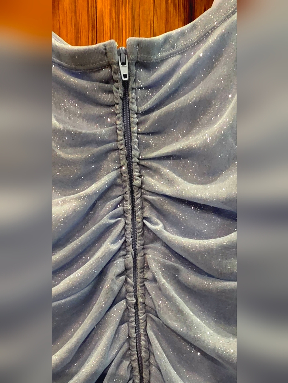 Macy's Sparkle Dust Light Blue Ruched Spaghetti Strap Dress - Picture 6 of 8